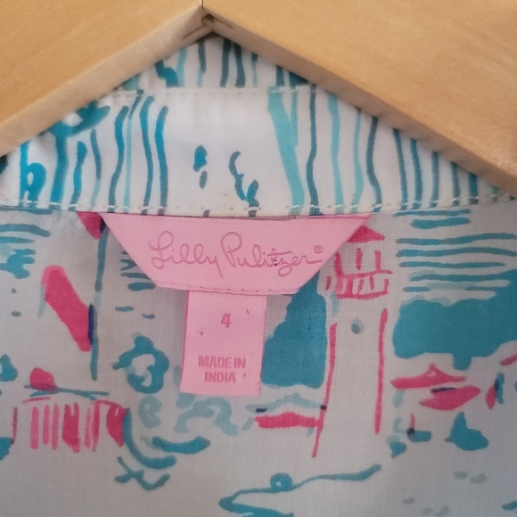 Lilly Pulitzer, Cruiser Botton-down Shirt, Watch Out Lighthouse‎ Print, Size 4 - Picture 10 of 10